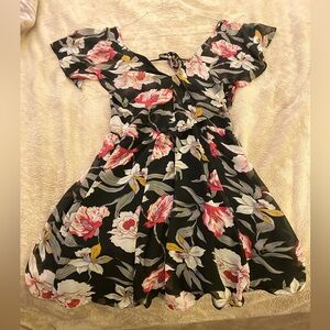 Flowy Black Floral Mini Dress